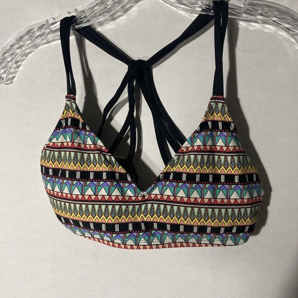 GIANNI BINI multicolor geometric criss cross bikini swim top 34C
